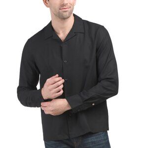 RAG & BONE Black Crepe Wool Blend Long Sleeve Avery Shirt